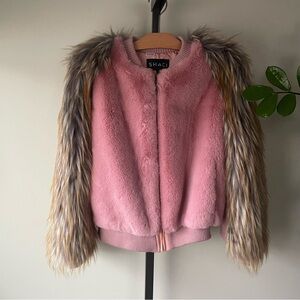 Shaci Faux Fox Fur Pink Bomber Jacket Teddy Coat Mob Wife Size Large